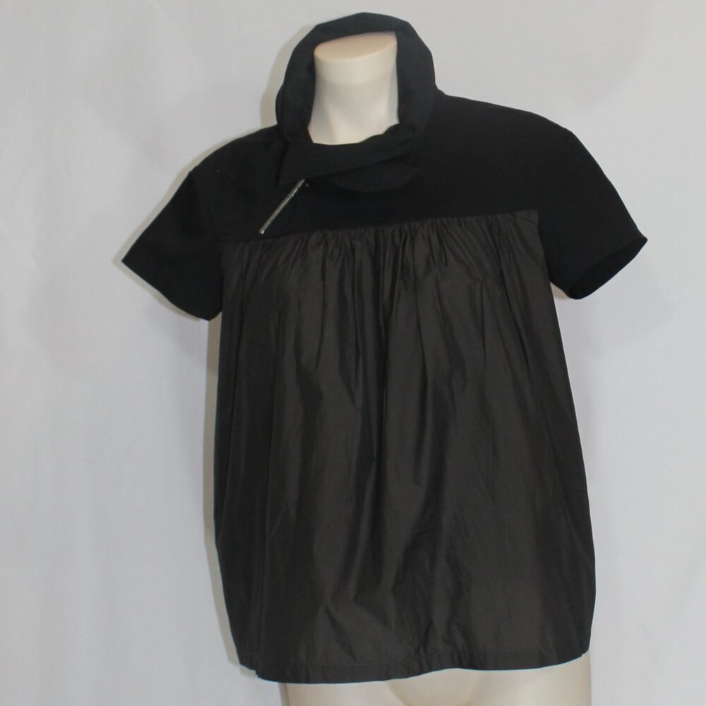 Dries Van Noten Brown Black zip 1 button short sleeve top size 36 /s/m - Picture 10 of 10